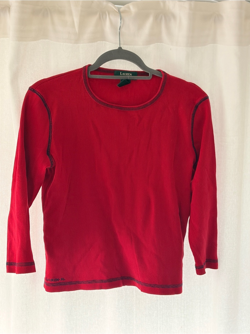 Ralph Lauren Red Ribbed 3/4 Sleeve Top